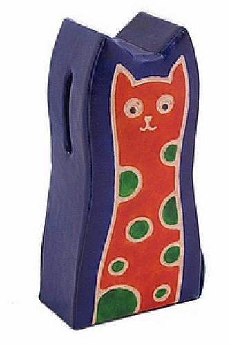 Копилка под мелочь натуральная кожа ручной принт "Кошка" №193