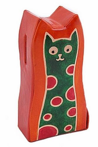 Копилка под мелочь натуральная кожа ручной принт "Кошка" №187