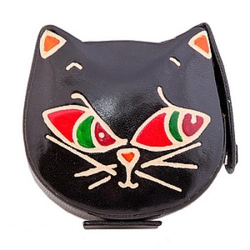 Копилка под мелочь  натуральная кожа  ручной принт "Кошка" №104