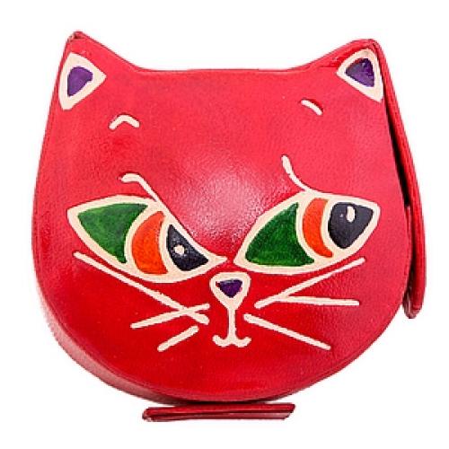 Копилка под мелочь  натуральная кожа  ручной принт "Кошка" №111