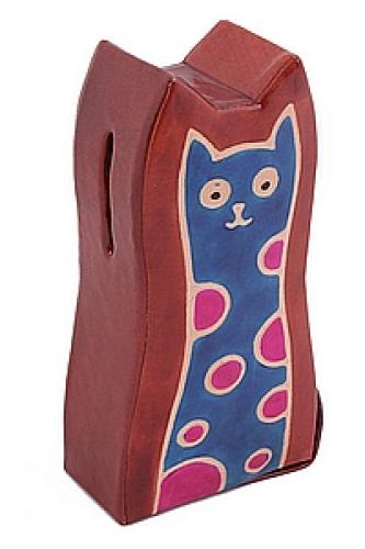 Копилка под мелочь натуральная кожа ручной принт "Кошка" №147