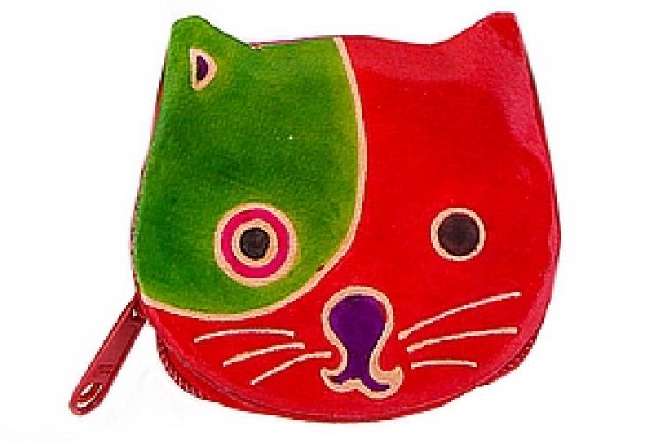 Кошелек под мелочь ручной принт  натуральная кожа "Кошки"  №20