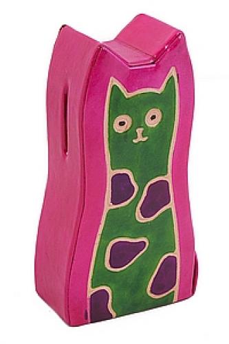 Копилка под мелочь натуральная кожа ручной принт "Кошка" №17