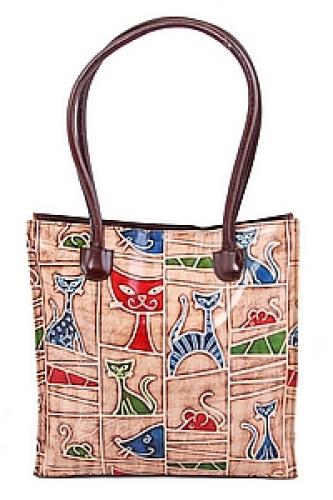 Сумка натуральная кожа ручной принт №32