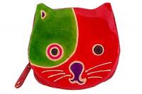 Кошелек под мелочь ручной принт  натуральная кожа "Кошки"  №20