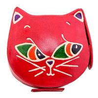 Копилка под мелочь  натуральная кожа  ручной принт "Кошка" №111