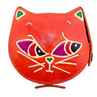 Копилка под мелочь  натуральная кожа  ручной принт "Кошка" №19